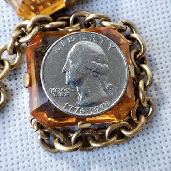 J. Crew Brand Statement Necklace Huge Warm Honey Faceted Beveled Glass Stones - Picture 13 of 15